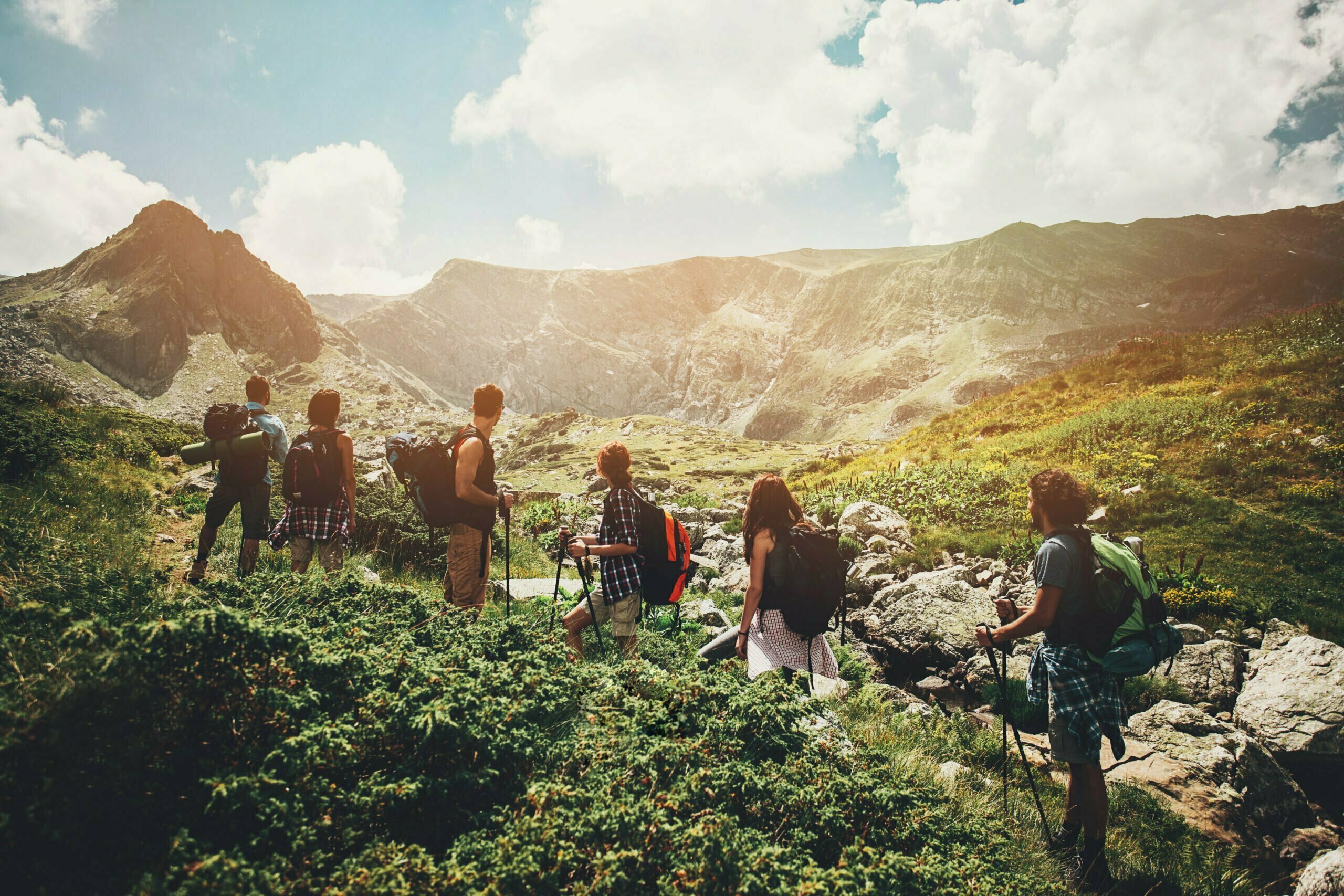 A group of travellers on an outdoor excursion